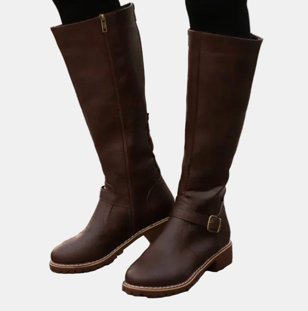 Alina | Trendy Buckle Accent Knee High Boots