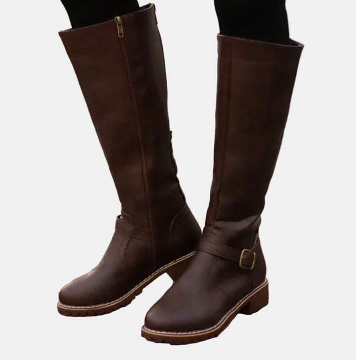 Alina | Trendy Buckle Accent Knee High Boots