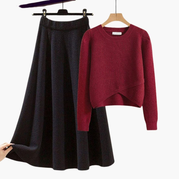 Nova | Elegant Ribbed Sweater & A-Line Skirt Set