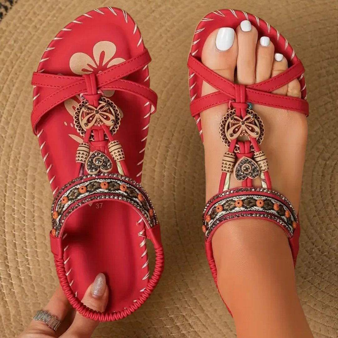 Isadora | Women's Boho Beaded Orthopedic Flat Strap Sandals