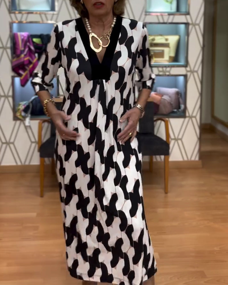 V-Neck Geometric Print Dress