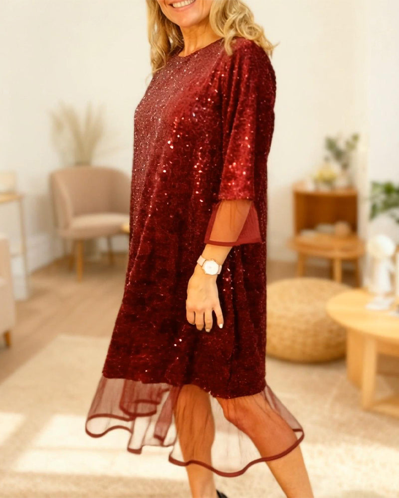 Modern Dress with Standout Sleeves and Sequins