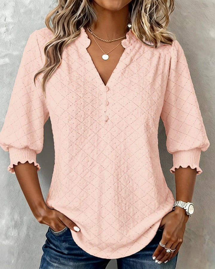 V-Neck Top Argyle Short Sleeves