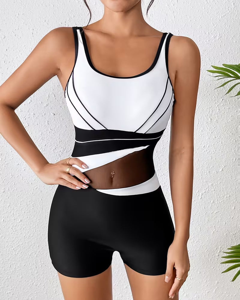 One Piece Sleeveless Color-Block Swimsuit