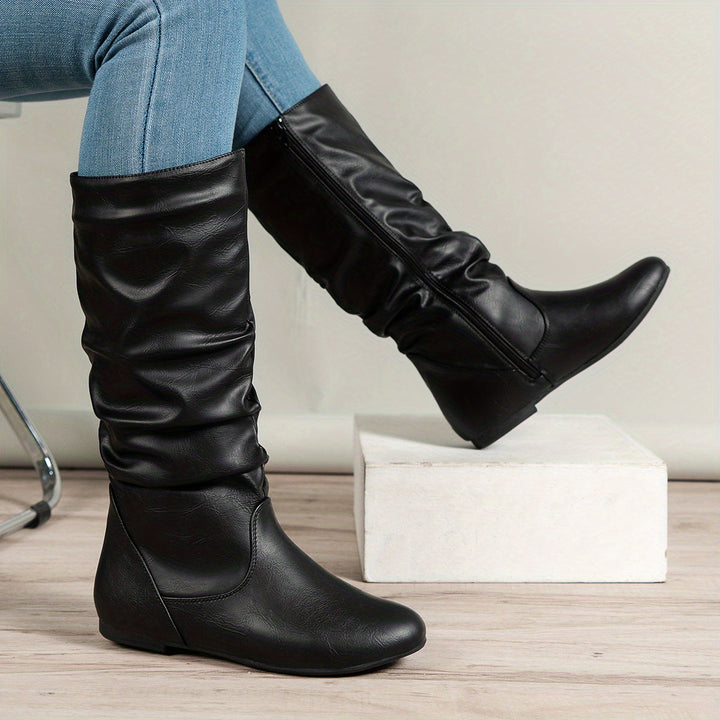 Isabelle | Stylish And Warm Gathered Flat Knee High Boots