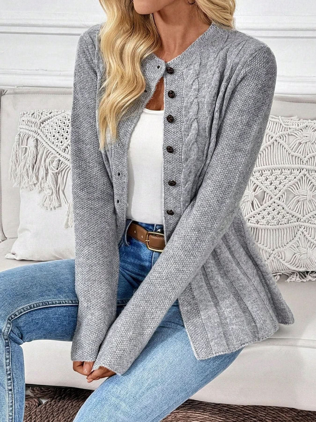Elysia | Soft Cable Style Knit Cardigan
