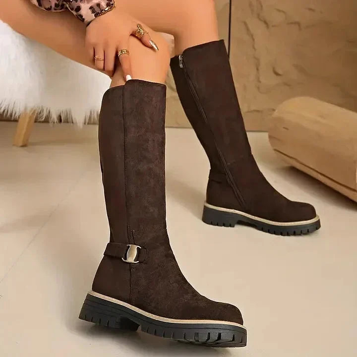 Lucienne | Chic Lug Sole Buckle Accent Knee High Boots