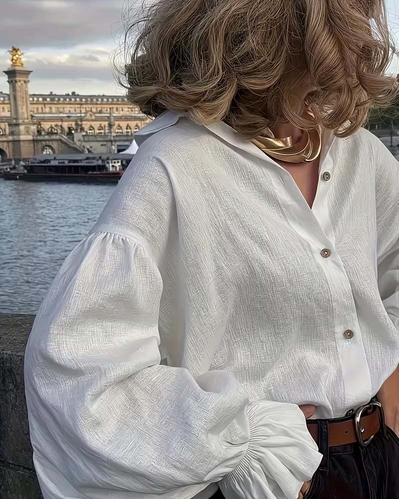 Large Shirt with Ruffled Sleeves and Drop Shoulders
