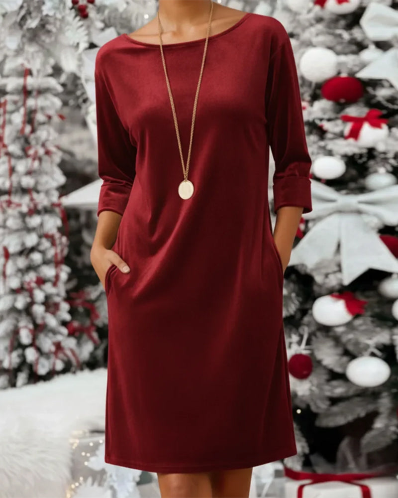 Trendy Loose Dress with Round Neck