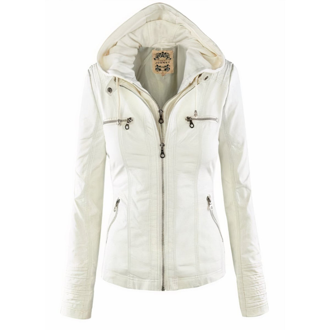 Andrea | Versatile Removable Hood Faux Leather Jacket