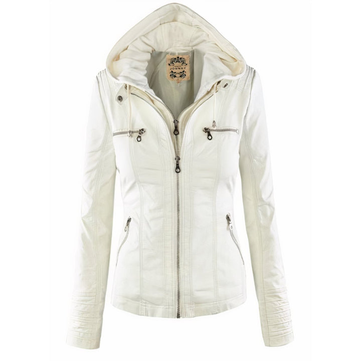 Andrea | Versatile Removable Hood Faux Leather Jacket