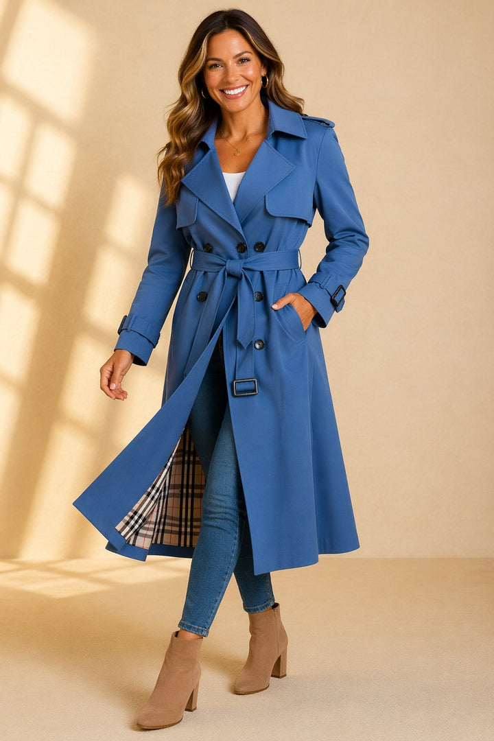 Stevie | Elegant Women's Long Trench Coat with Waist Belt