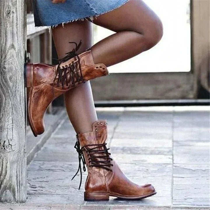 Marina | Western Studded Lace-Up Ankle Boots