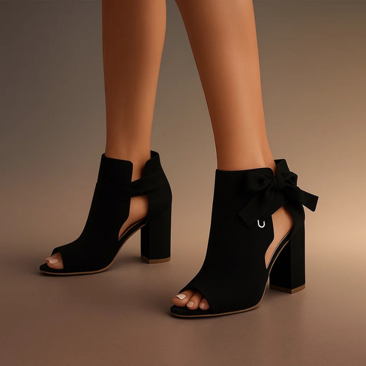 Victoria | Elegant Design Open Toe Ribbon Block Heels