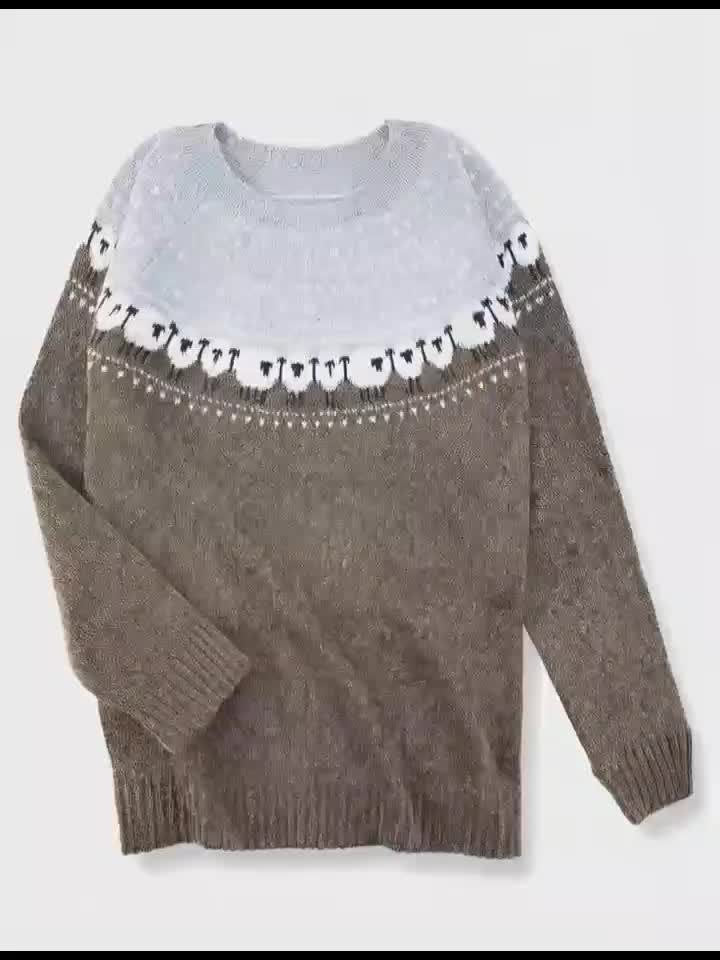 Nyomi | Nordic Sheep Pattern Chunky Knitted Sweater