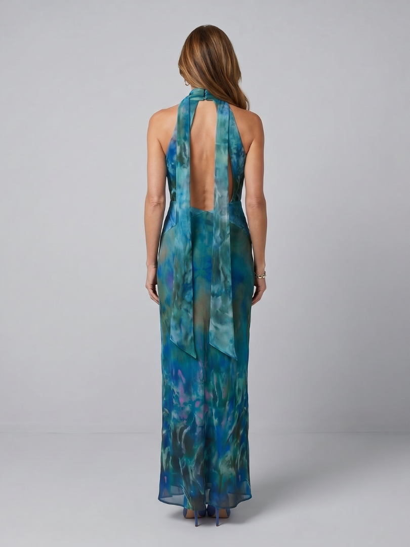 Natalie | Keyhole Halter Sleeveless Maxi Dress