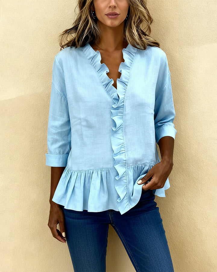 Ruffled Blouse V Neck Lace