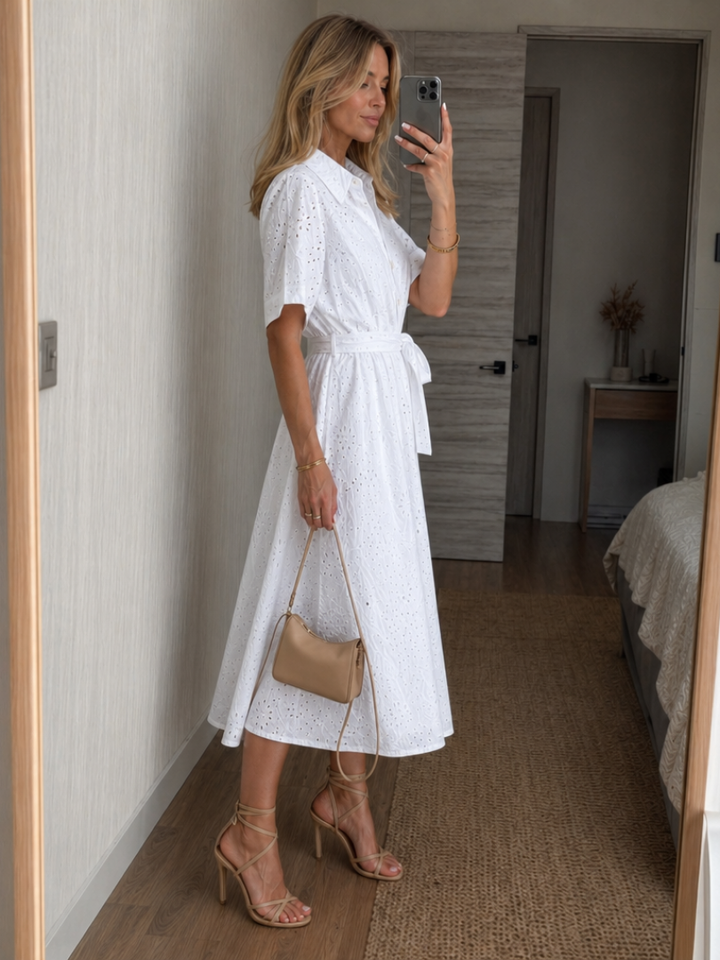 Naomi | Button-Front Waist Tie Midi Dress