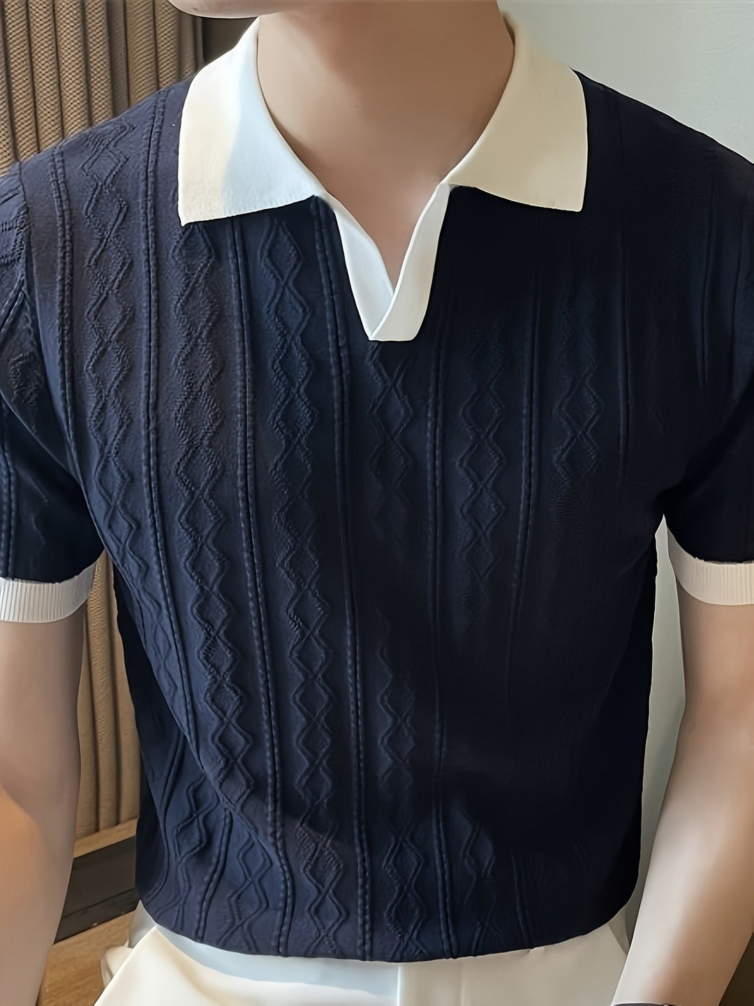 Nathan | Textured Contrast-Collar Slim Fit Polo Shirt
