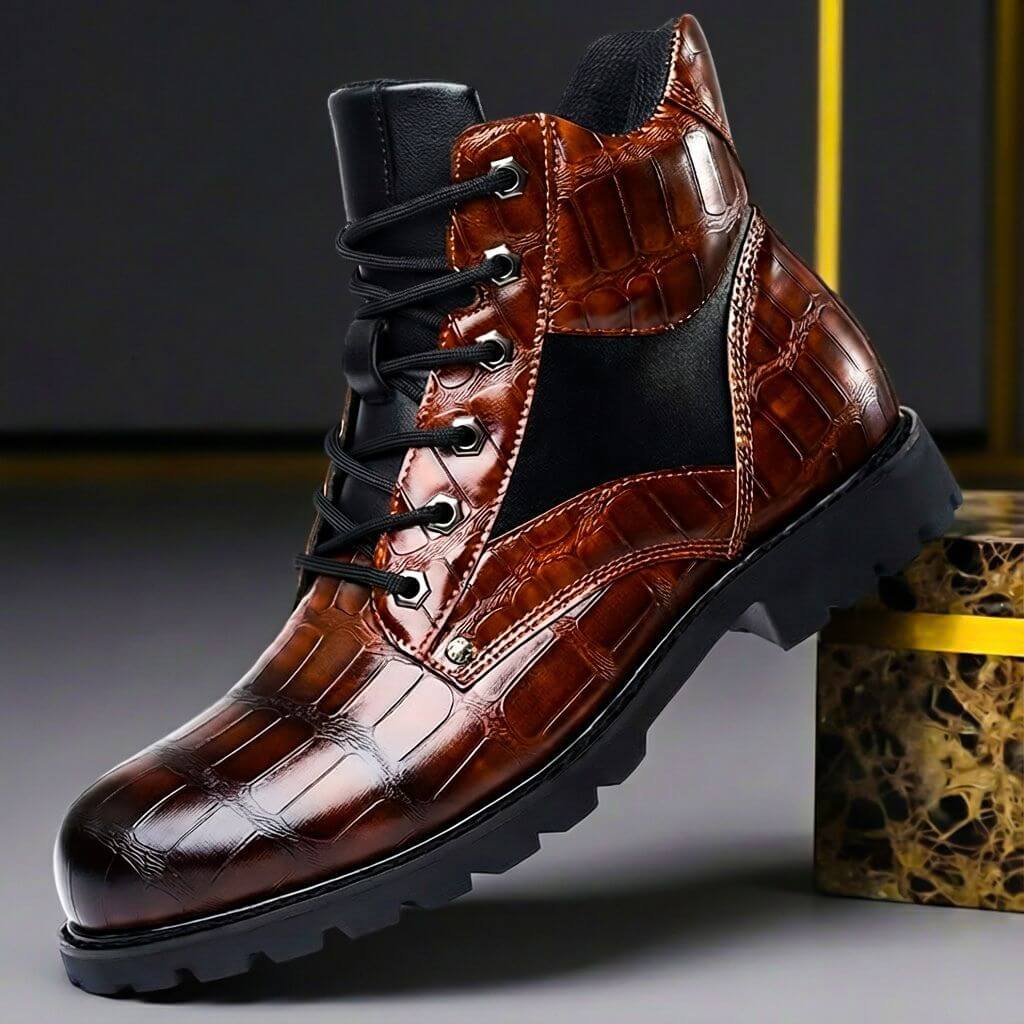 Atlas | Urban Style Embossed Leather Boots with Cushioned Insoles