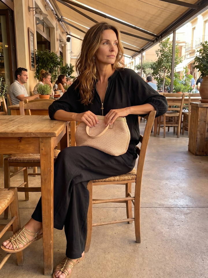 Helena | Zip-Front Blouson Top & Wide-Leg Trousers Two-Piece Set