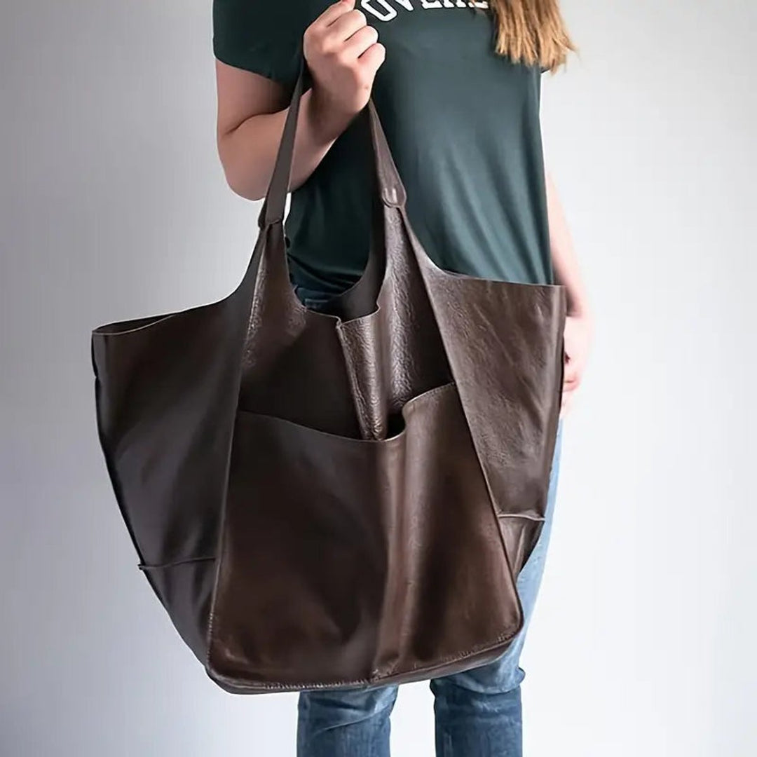 Elena | Oversized Vegan Leather Tote Bag with Magnetic Closure