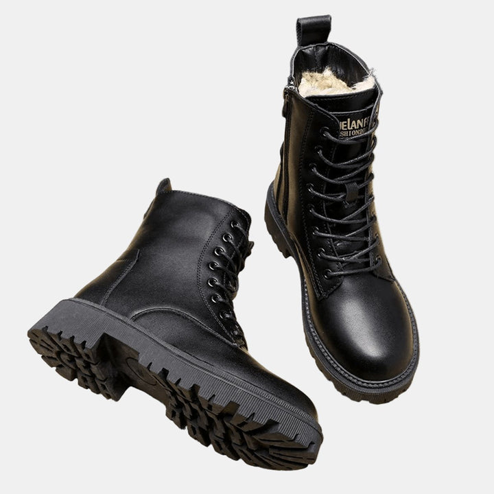 Elodie | Women's Faux Leather Lace-Up Fleece-Lined Combat Ankle Boots