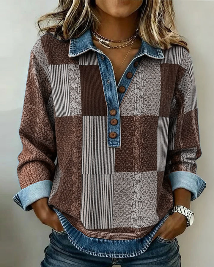 Sweatshirt with Long Sleeves and Color Block Print