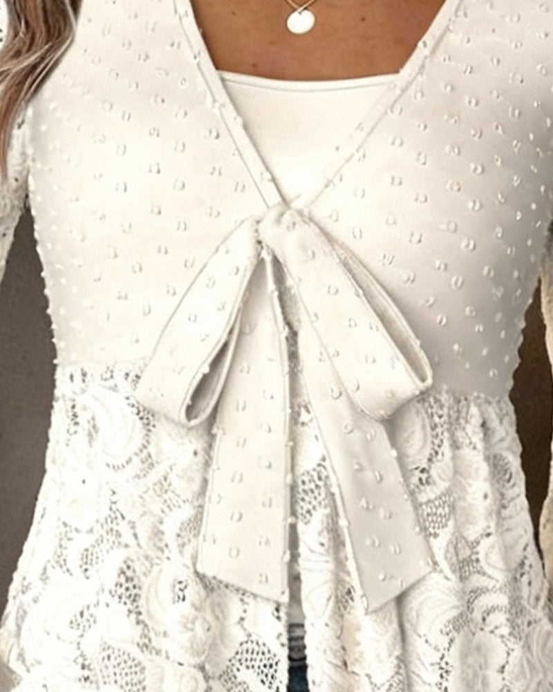 Solid Color Balloon Sleeve Blouse with V-Neck