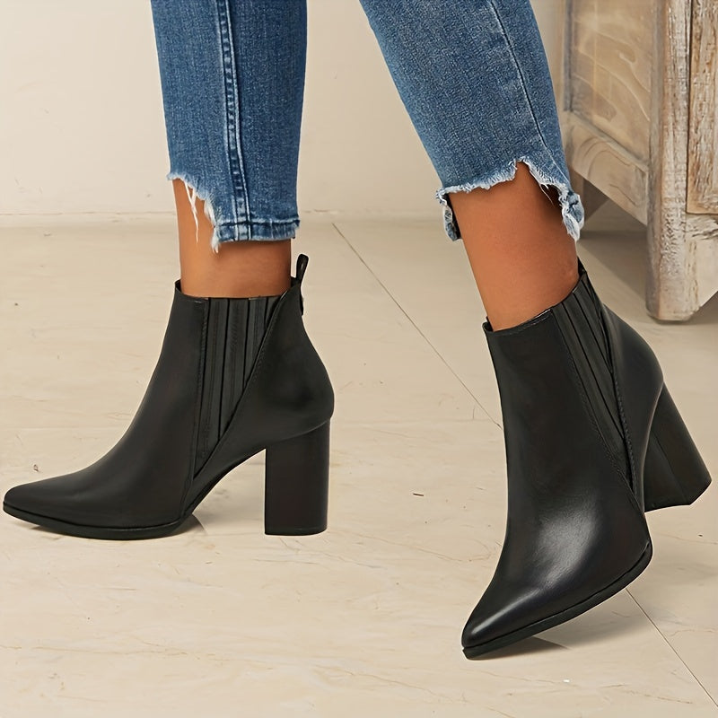 Averie | Modern Pointed Toe Square Heel Ankle Boots