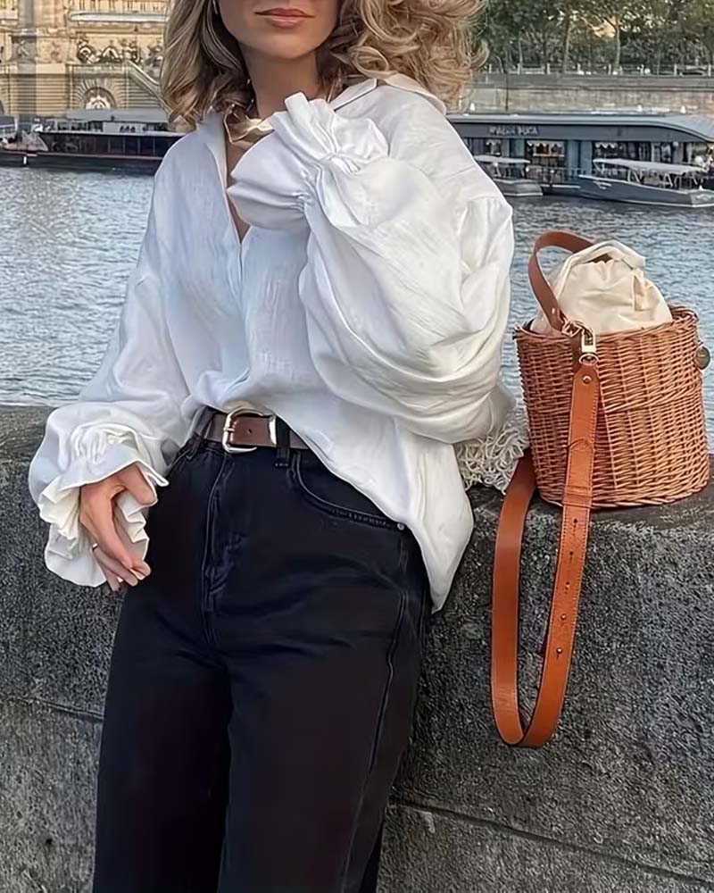 Large Shirt with Ruffled Sleeves and Drop Shoulders