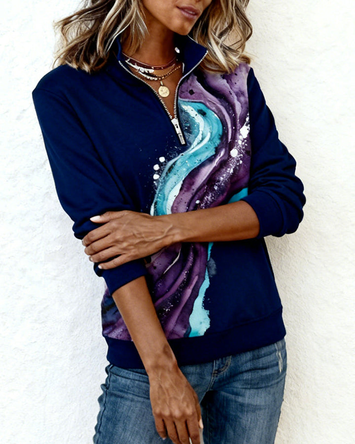 Long Sleeve Sweatshirt with Half-Zip and Print