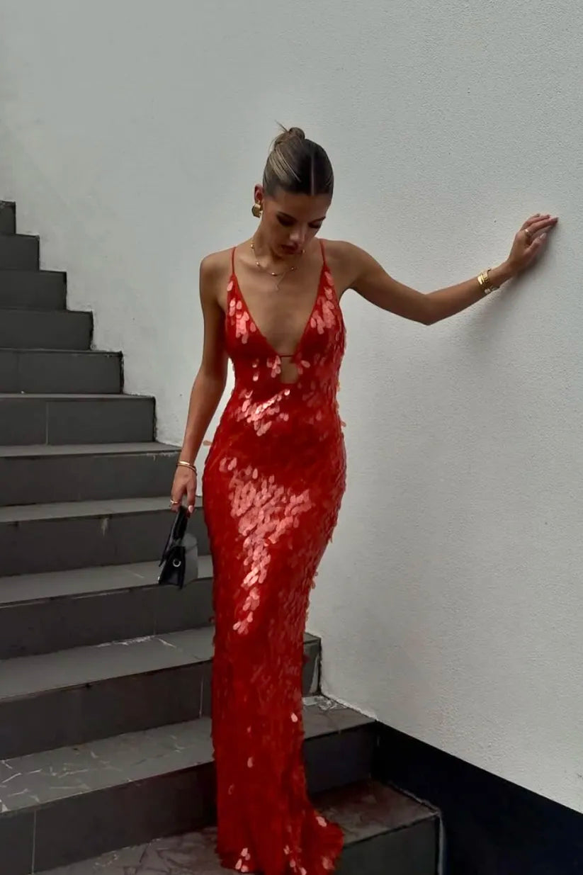 Kalea™ | Glitter Sequins Backless Strap Dress