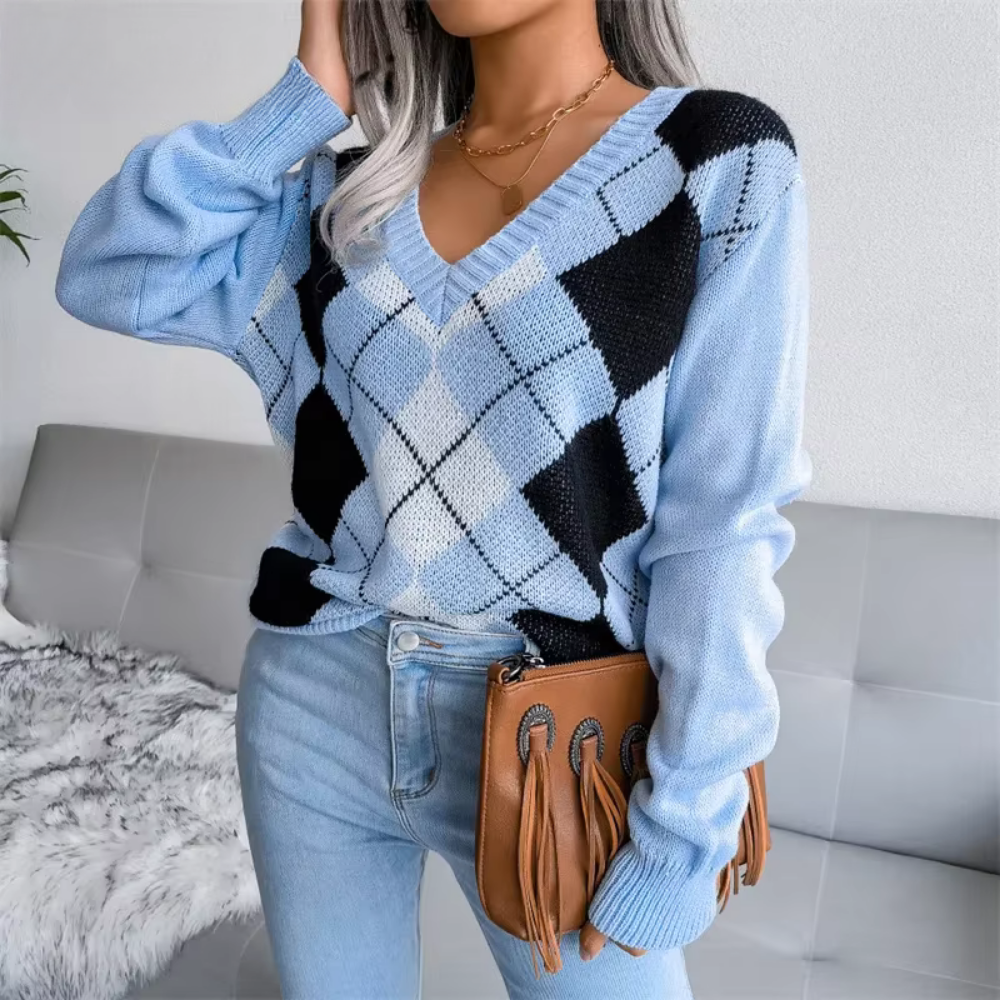 Textured V-Neck Knit Sweater