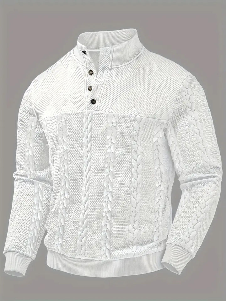 DAWSON – LONG SLEEVE HENLEY SWEATER WITH STRIPES