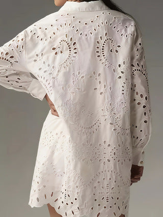 Isadora | Women's Eyelet Detail Button-Front Tunic Shirt