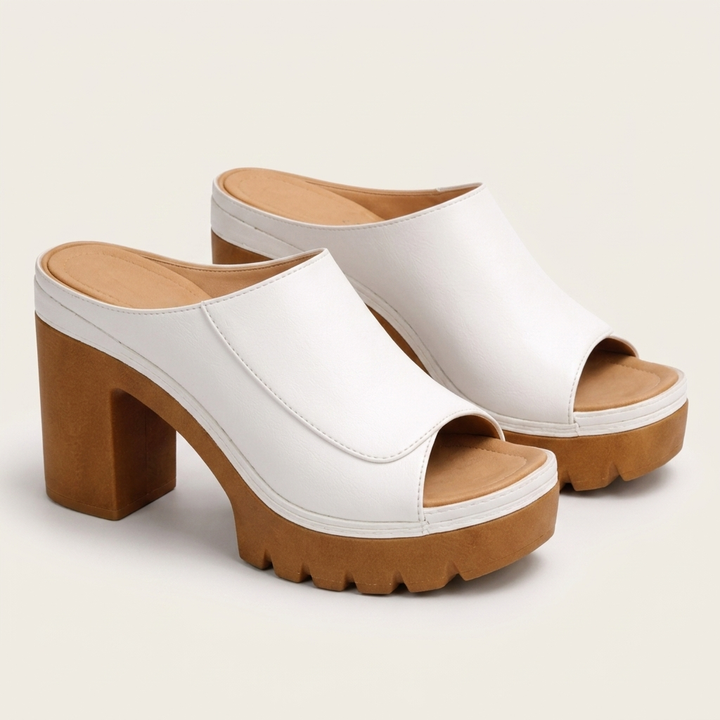Alena | Elegant Slip-On Style Leather Block-Heel Sandals
