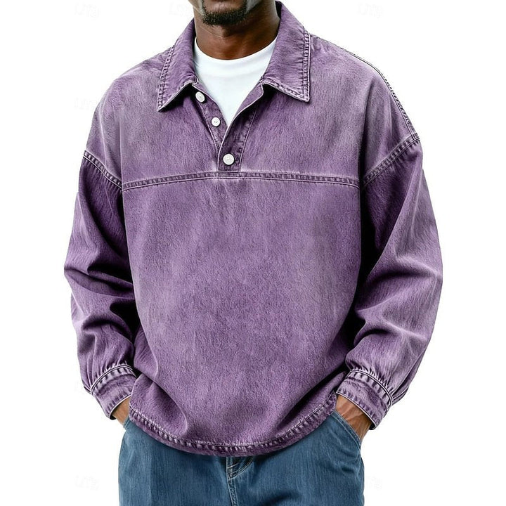 Galen | Washed Long Sleeve Polo Shirt
