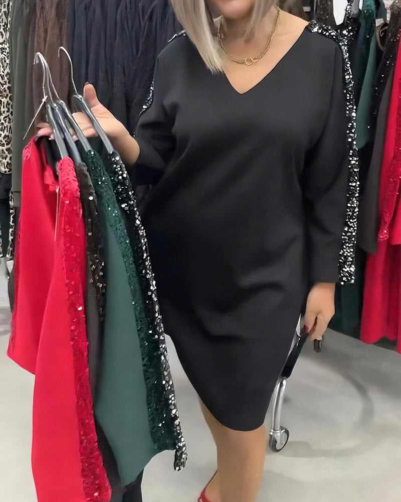 Dress V-Neck with Glitter Sweatshirt
