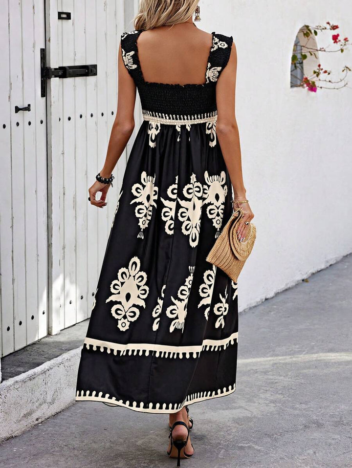 Valentina | Chic Square Neck Sleeveless Printed Beach Dress