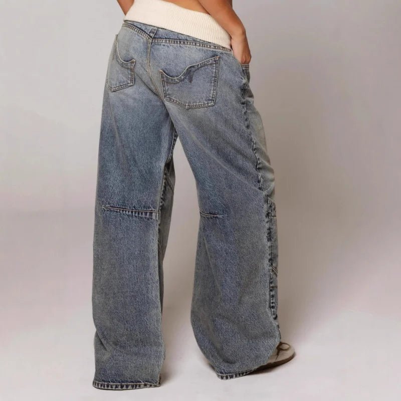 Luna | Vintage Washed Wide Leg Patchwork Baggy Jeans