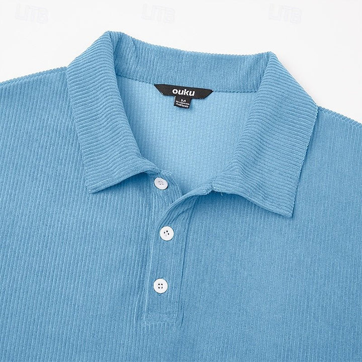 Lucas | Elegant And Refined Ribbed Long-Sleeve Polo Shirt