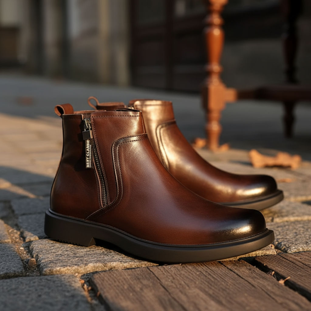 Daniel | Sturdy Leather Ankle Boots with Side-Zip
