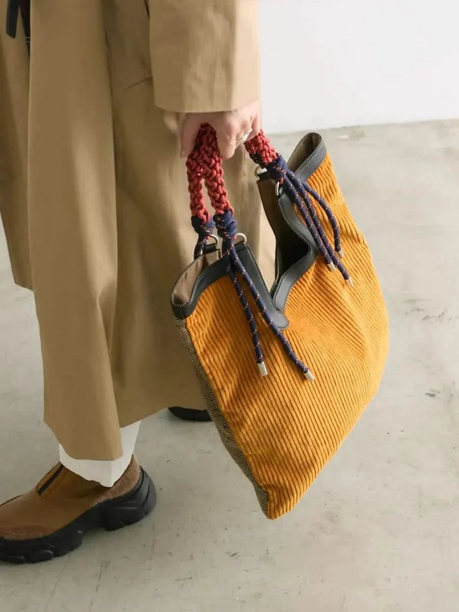 Lainey | Bold Braided Top Handle Corduroy Tote Bag