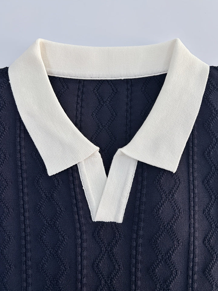 Nathan | Textured Contrast-Collar Slim Fit Polo Shirt