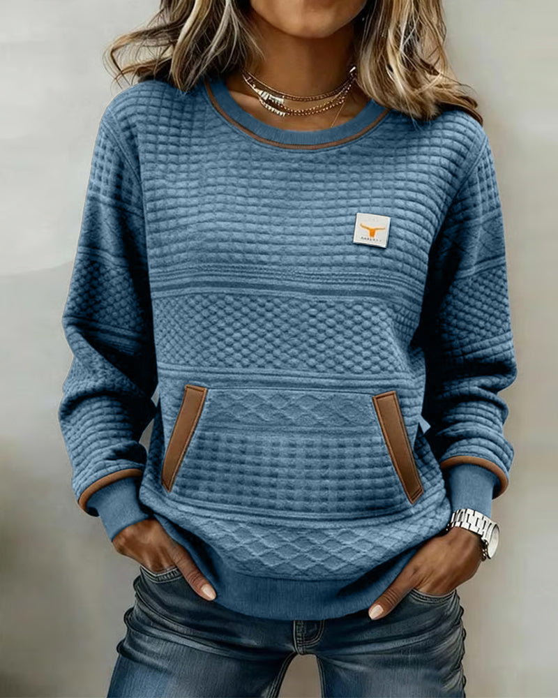 Sweatshirt with Round Neck and Color Blocking