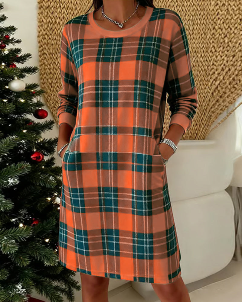 Dress Long Sleeve Checkered Sweatshirt