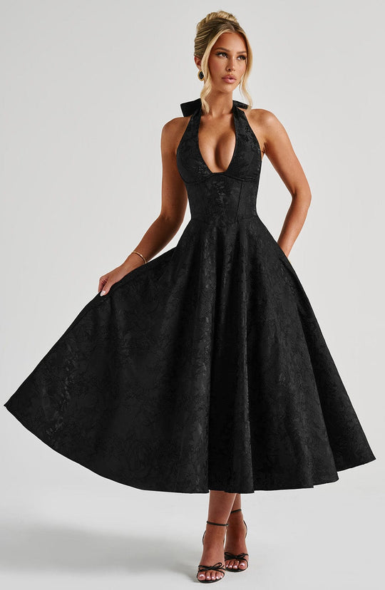AVALYN – ELEGANT HALTER MIDI DRESS