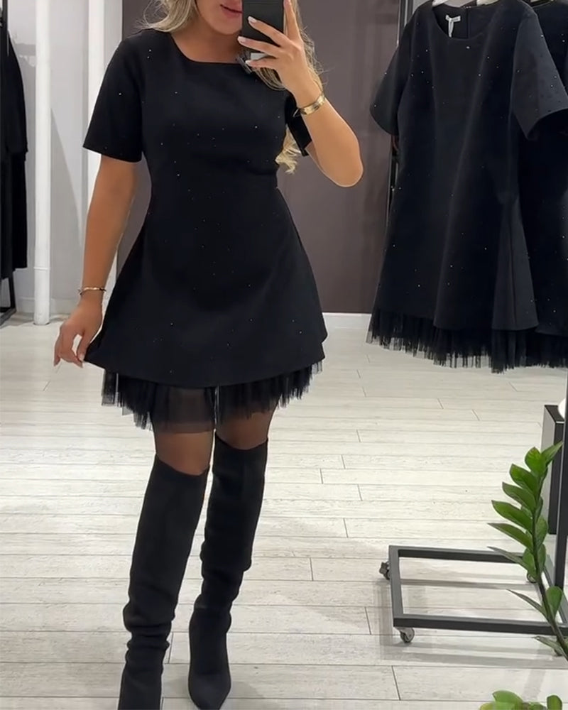 Elegant Dress with Sparkling Mesh Patchwork