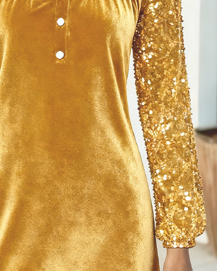 Sequined Velvet Patchwork Dress